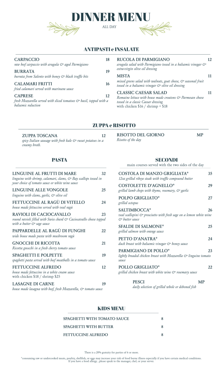 Menu – IL GUSTO RISTORANTE